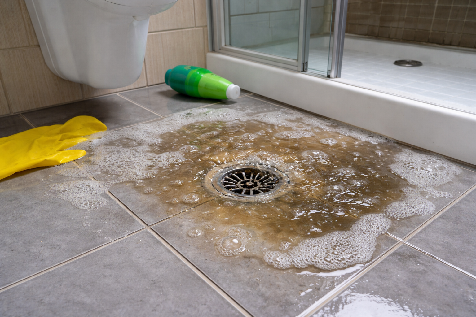 esgoto entupido no Eldorado em Contagem com água voltando pelo ralo do banheiro